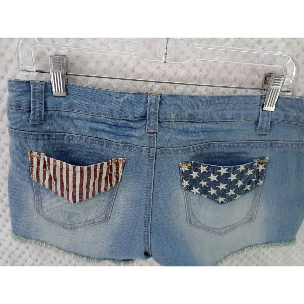Hot Kiss American Patriotic Cici Short Juniors 9 Stars Stripes Cut Off Shorts - Picture 10 of 16